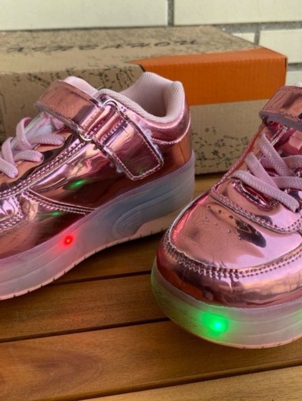 Kids Light-Up Metallic Pink Sneakers with Velcro Strap